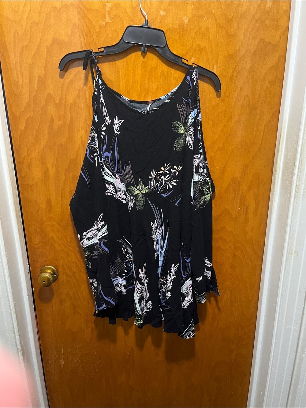 Free People Black Floral Cold Shoulder Tunic Dress